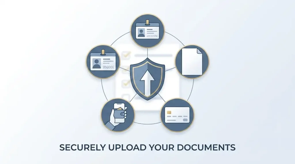 Editorial illustration of KYC document categories for Barz Casino verification